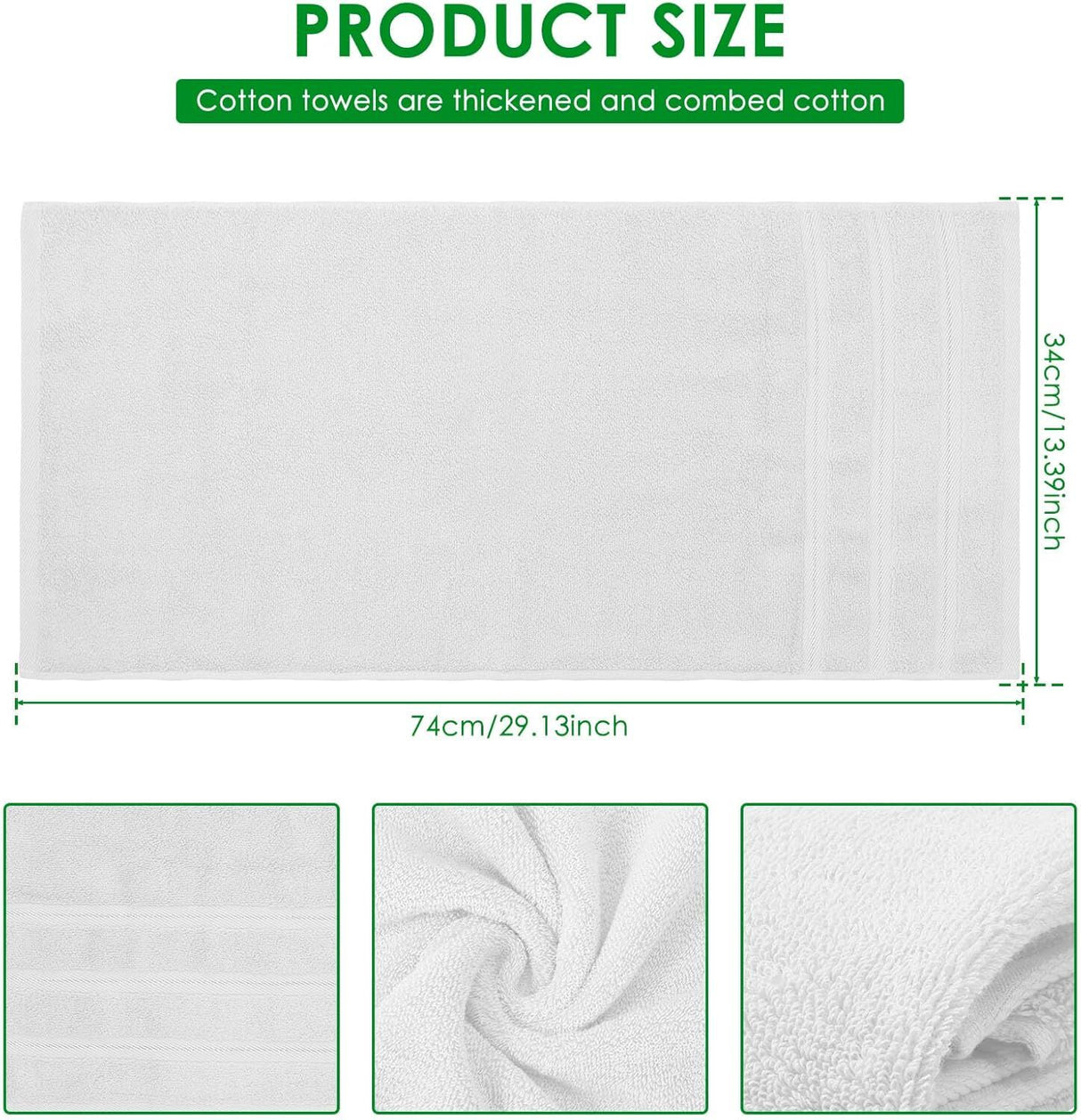 10x 100% Cotton Hand Towels Face Washers Bulk (34x74cm) in Plain White