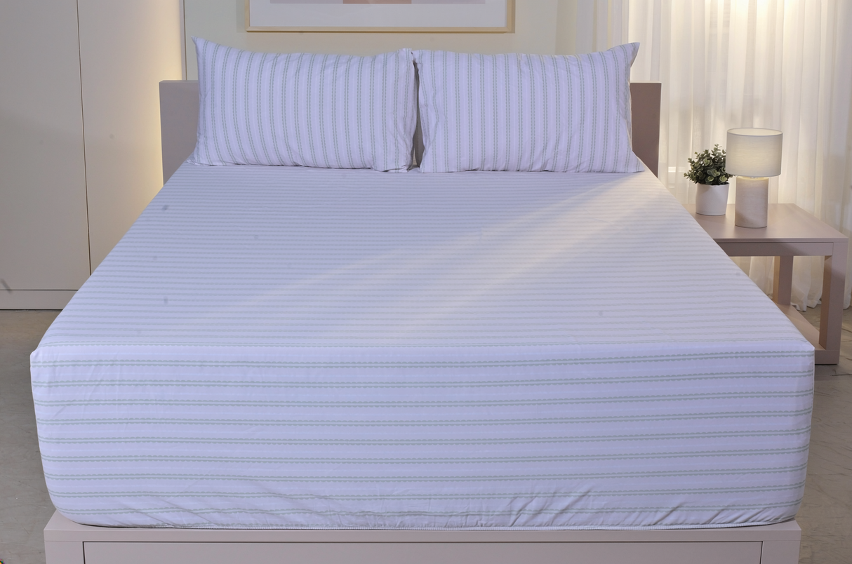 Lilac Stripe Pure Cotton Fitted Bed Sheet + Pillowcase Set