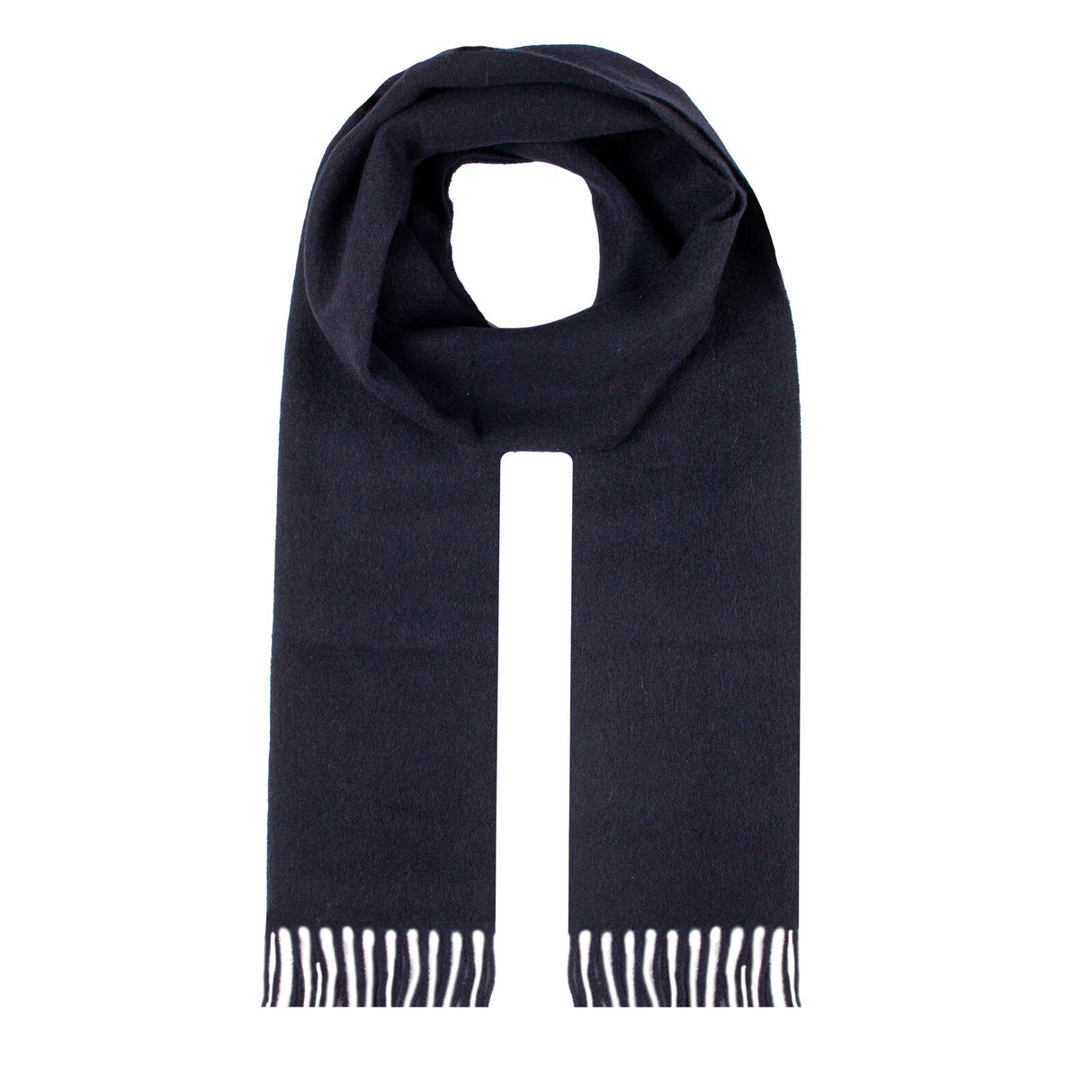 Dents Heritage Plain Cashmere Scarf - Navy Blue (w/ Tassels & Gift Box)