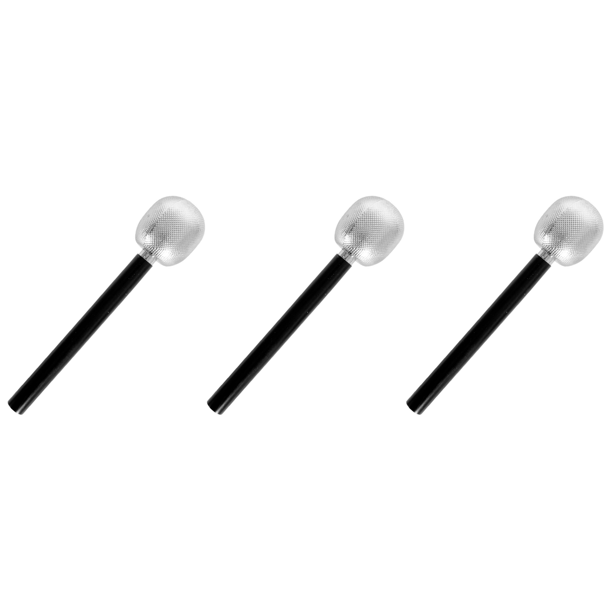 3x Silver Glitter 80s Party Microphone 25cm Pack - Karaoke/Disco/K-Pop Costume Prop (Awards Night)