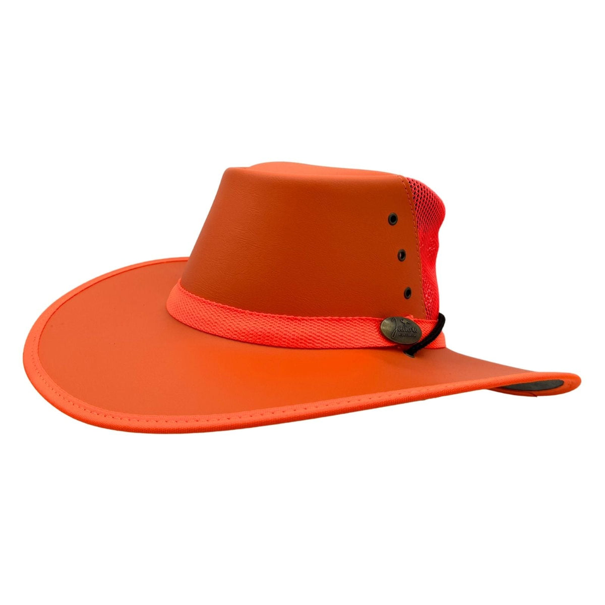 Jacaru 2017 Safety Breeze Canvas Hi-Vis Hat - Fluro Orange (Mesh Crown Chin Strap & UPF 50+ Made in Australia)