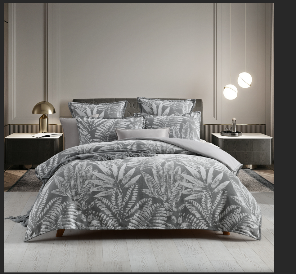Renee Taylor Raven Tropical Jacquard Quilt Cover Set - Charcoal (OEKO-TEX Certified)
