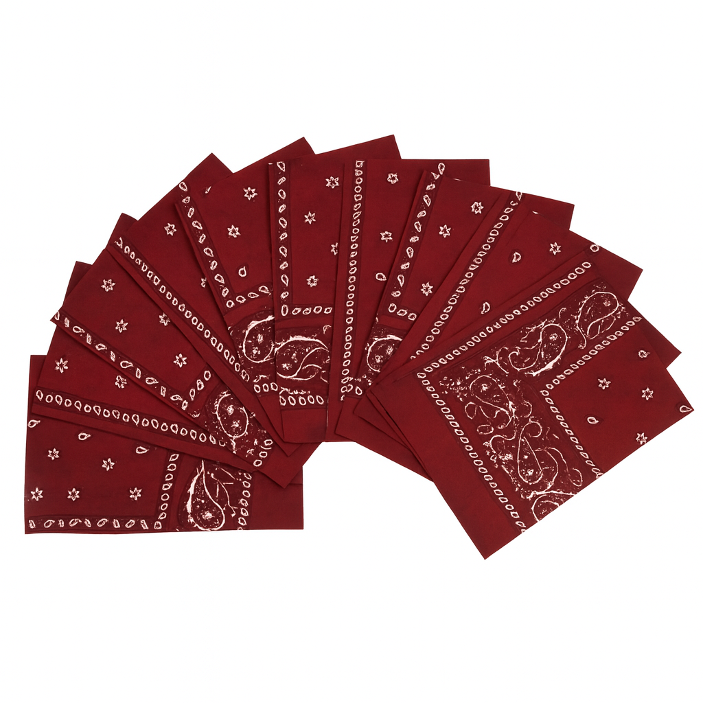 20x Burgundy Paisley Bandana Bulk Pack - 100% Cotton Head Wrap/Durag/Scarf/Mask