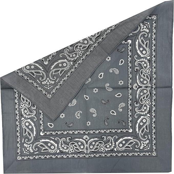20x BANDANA Paisley 100% COTTON Head Wrap Durag Bandanna Scarf Mask BULK - Grey