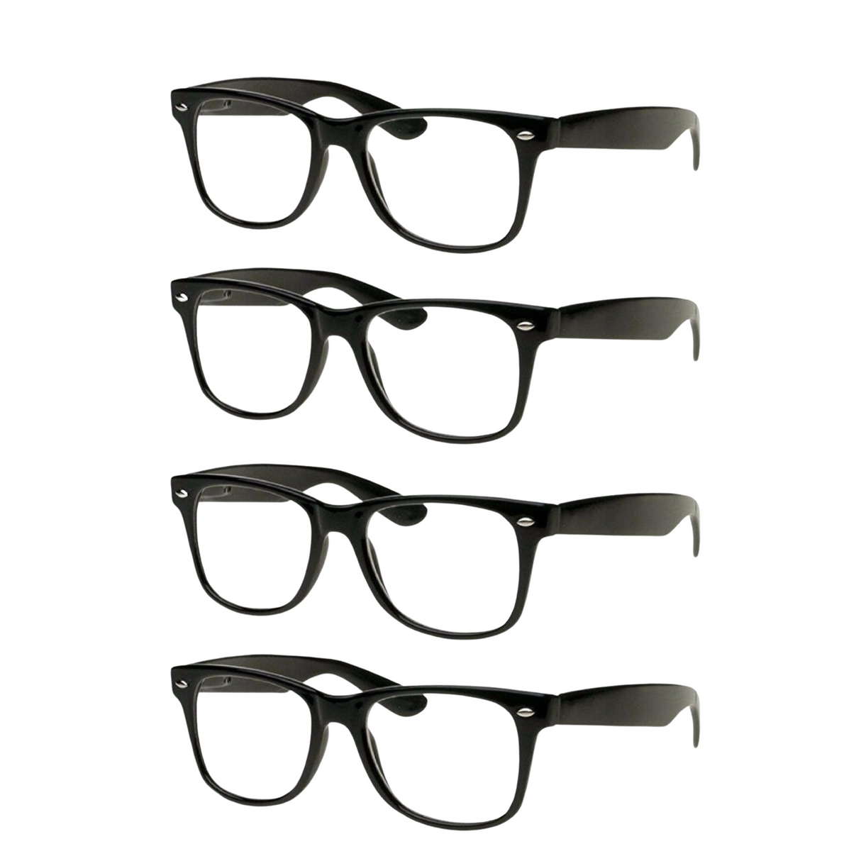4x Classic Tinted Glasses w/ Black Frame Bulk - Retro Nerd Costume