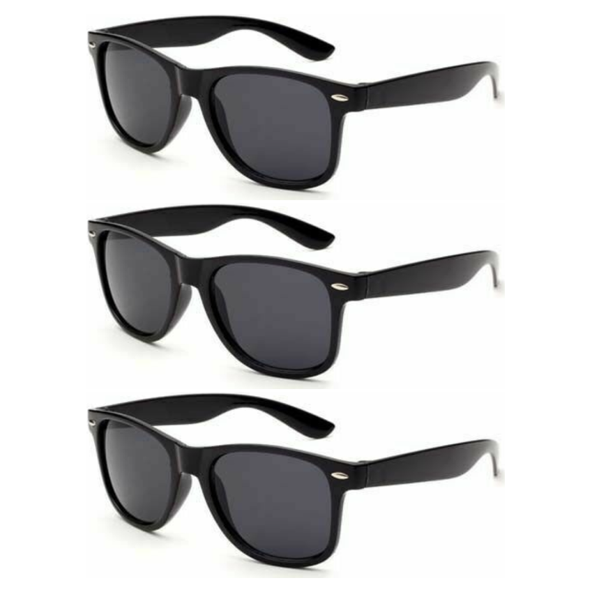 3x Black Wayfarer Sunglasses Pack - Retro Nerd/Wedding Costume for Fancy Dress