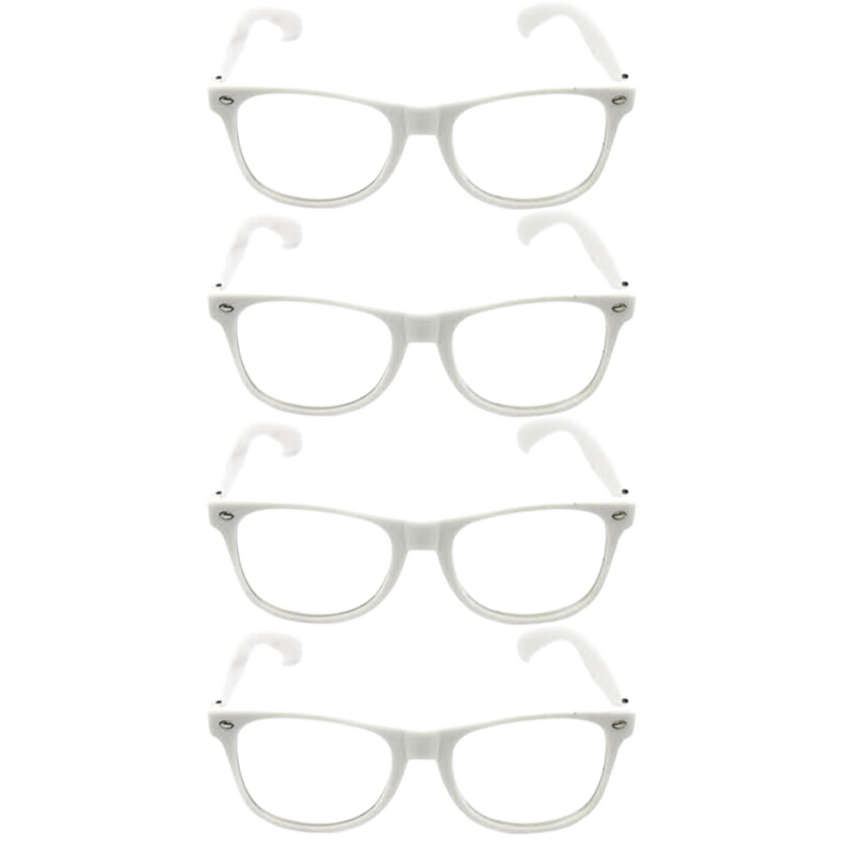 4x White Clear Wayfarer Glasses Bulk - Retro Wedding Costume
