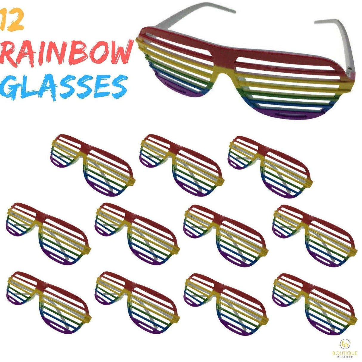 12x Rainbow Glasses Bulk - Party Sunglasses for Mardi Gras/Gay Pride/LGBT Party