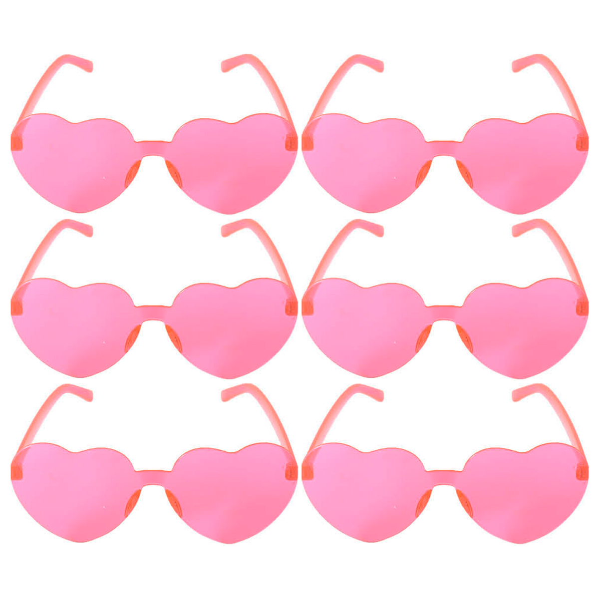 6x Hot Pink Heart Sunglasses Bulk Pack - Metal Frame (Costume/Party)