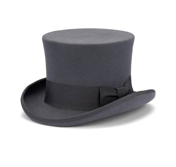 5.5" Premium Australian Wool Felt Top Hat w/ Satin Lining Mad Hatter Magician Tuxedo in Grey