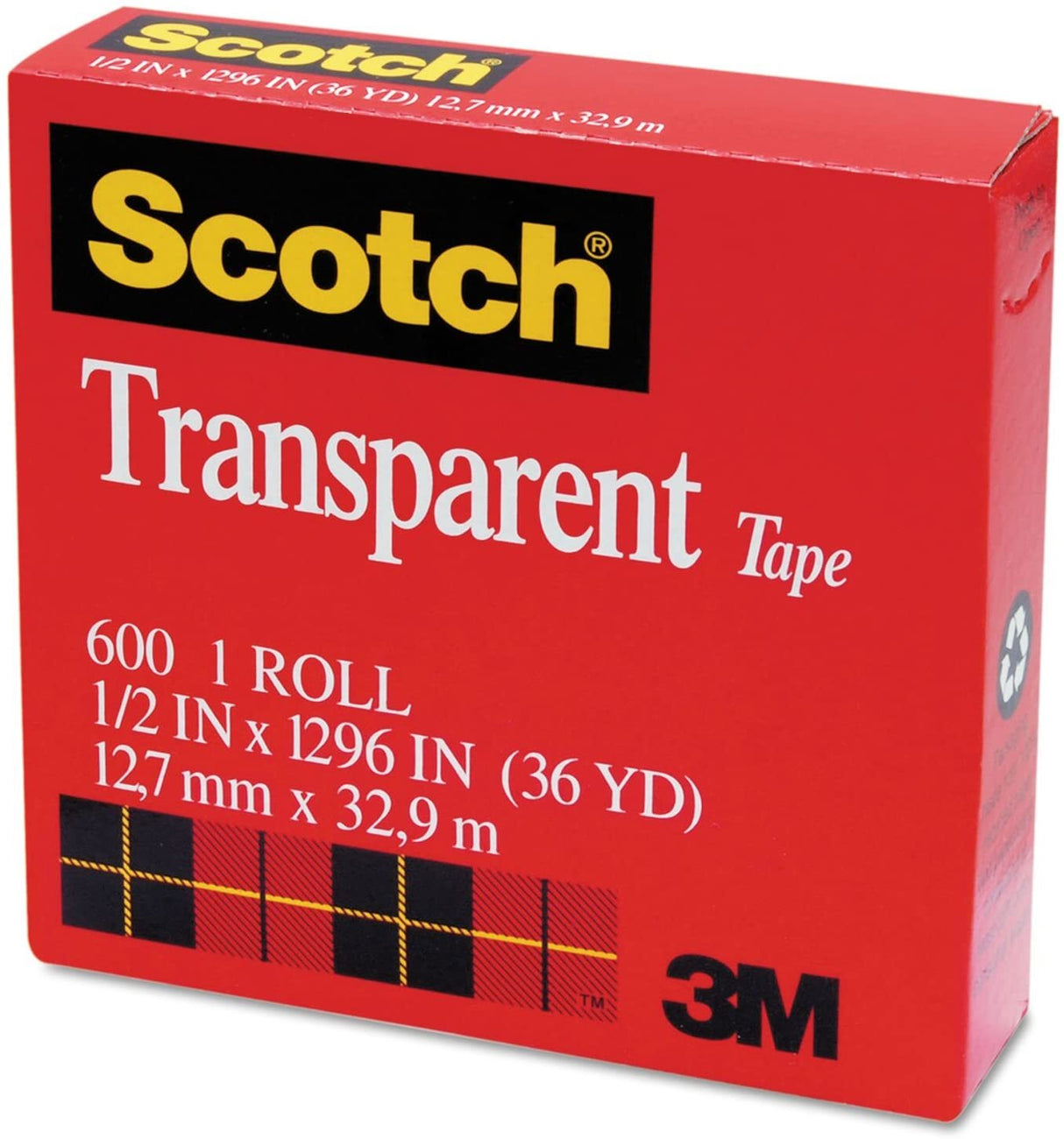 Scotch 3M Transparent Tape - 12.7mm x 32.9m (Made in USA)