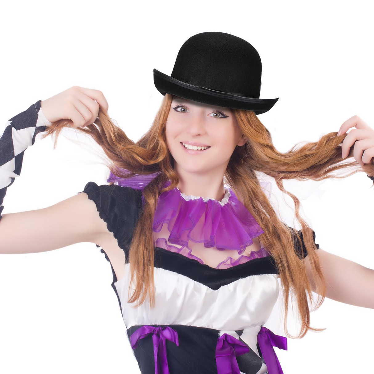 6x BOWLER HAT Party Vintage Costume Derby Felt Dance Halloween Bulk in Black