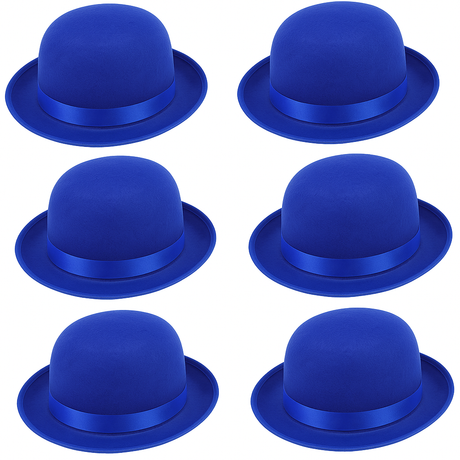 6x BOWLER HAT Party Vintage Costume Derby Felt Dance Halloween Bulk in Blue
