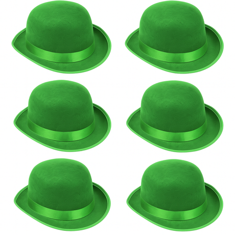 6x BOWLER HAT Party Vintage Costume Derby Felt Dance Halloween Bulk in Green