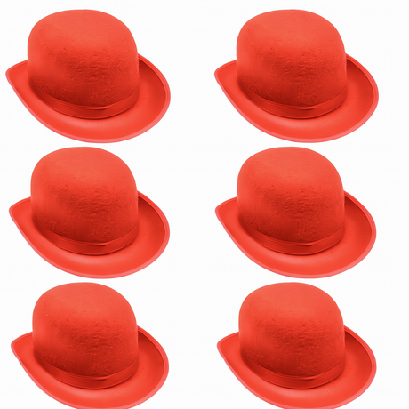 6x BOWLER HAT Party Vintage Costume Derby Felt Dance Halloween Bulk in Red