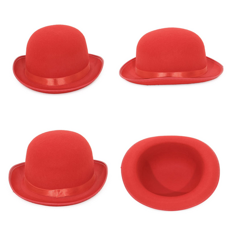 6x BOWLER HAT Party Vintage Costume Derby Felt Dance Halloween Bulk in Red
