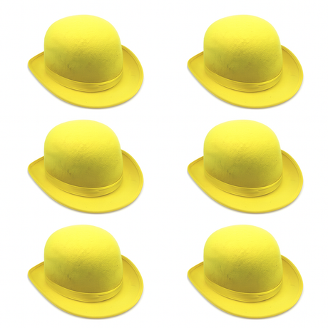 6x BOWLER HAT Party Vintage Costume Derby Felt Dance Halloween Bulk in Yellow