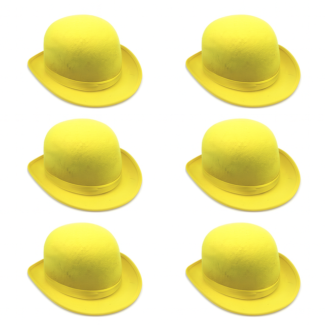 6x BOWLER HAT Party Vintage Costume Derby Felt Dance Halloween Bulk in Yellow