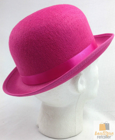 BOWLER HAT Party Vintage Costume Derby Felt Dance Halloween in Hot Pink