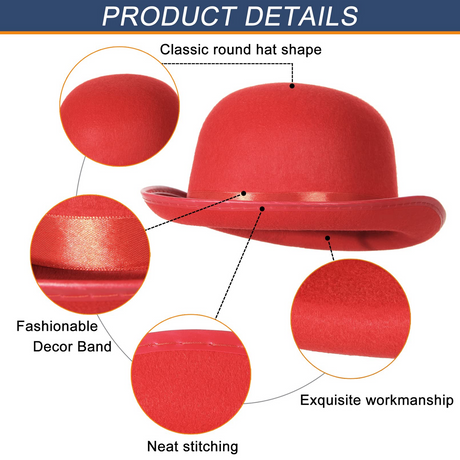 BOWLER HAT Party Vintage Costume Derby Felt Dance Halloween in Red