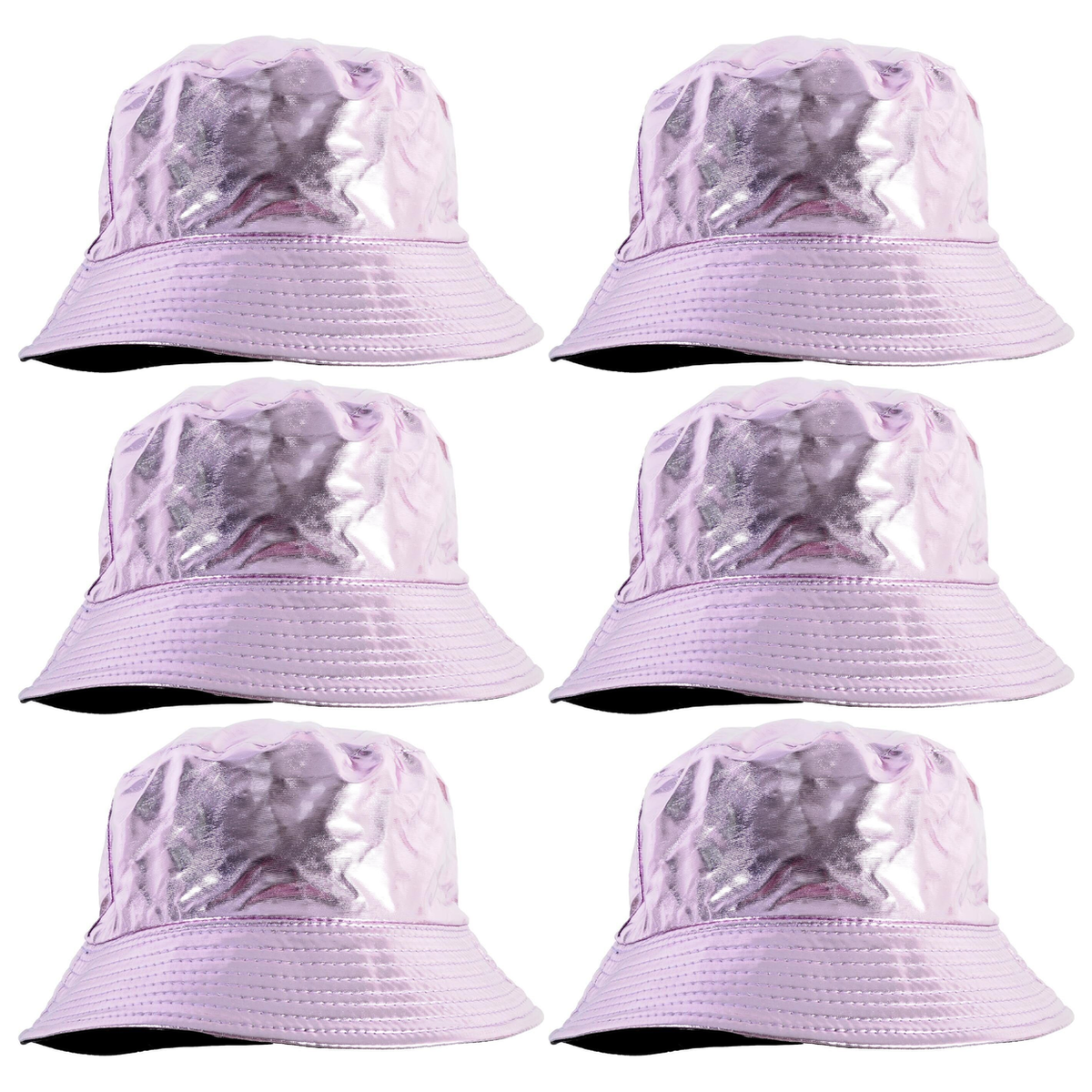 6x Pink Metallic Bucket Hat Bulk Pack - Festival & Party Costume