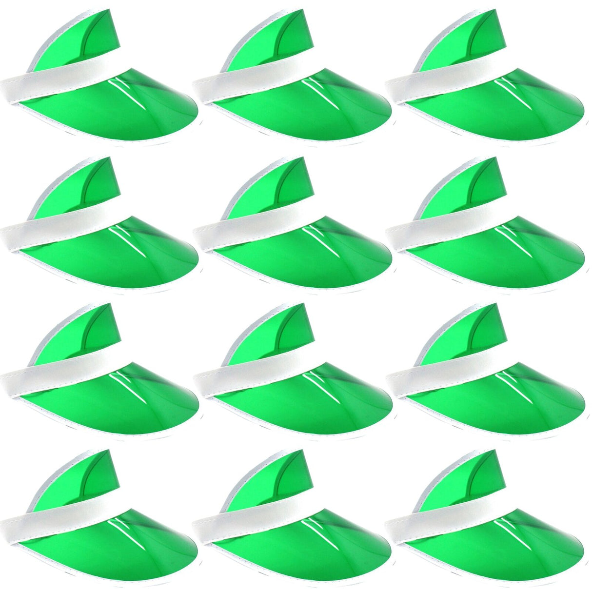 12x Green Perspex Visor with White Rim Bulk Pack - Retro 80s Rave/Australia Day Hat