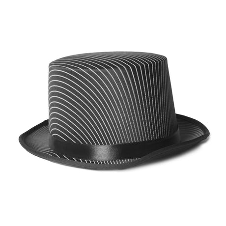 1920s Pinstripe Gangster Party Costume Top Hat in Black with White Stripes