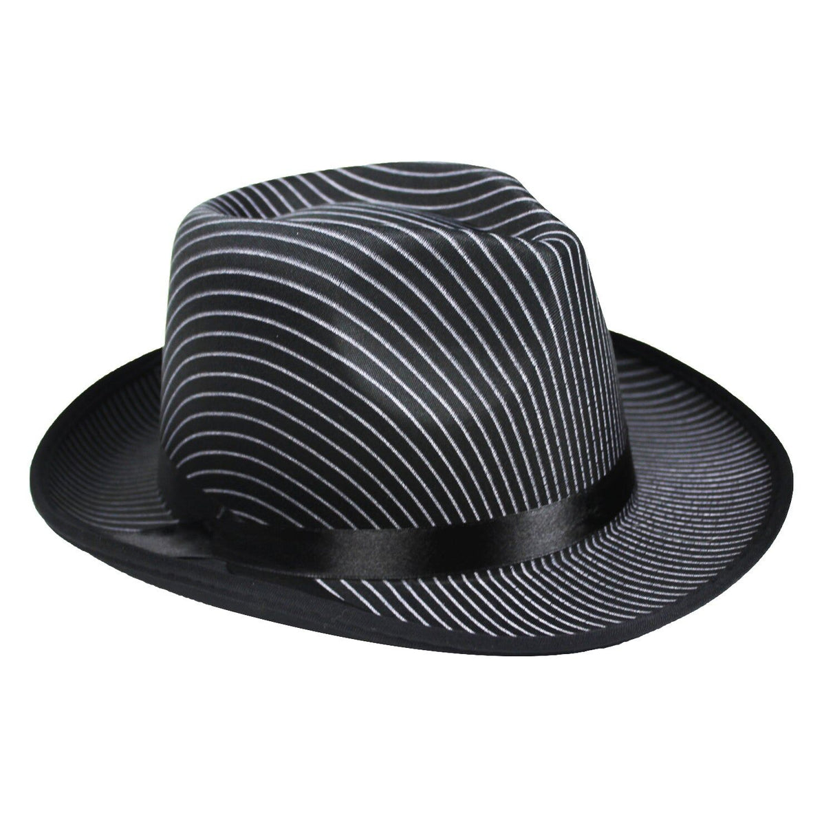 Black 1920s Gangster Pinstripe Trilby Fedora - Halloween Costume & Fancy Dress