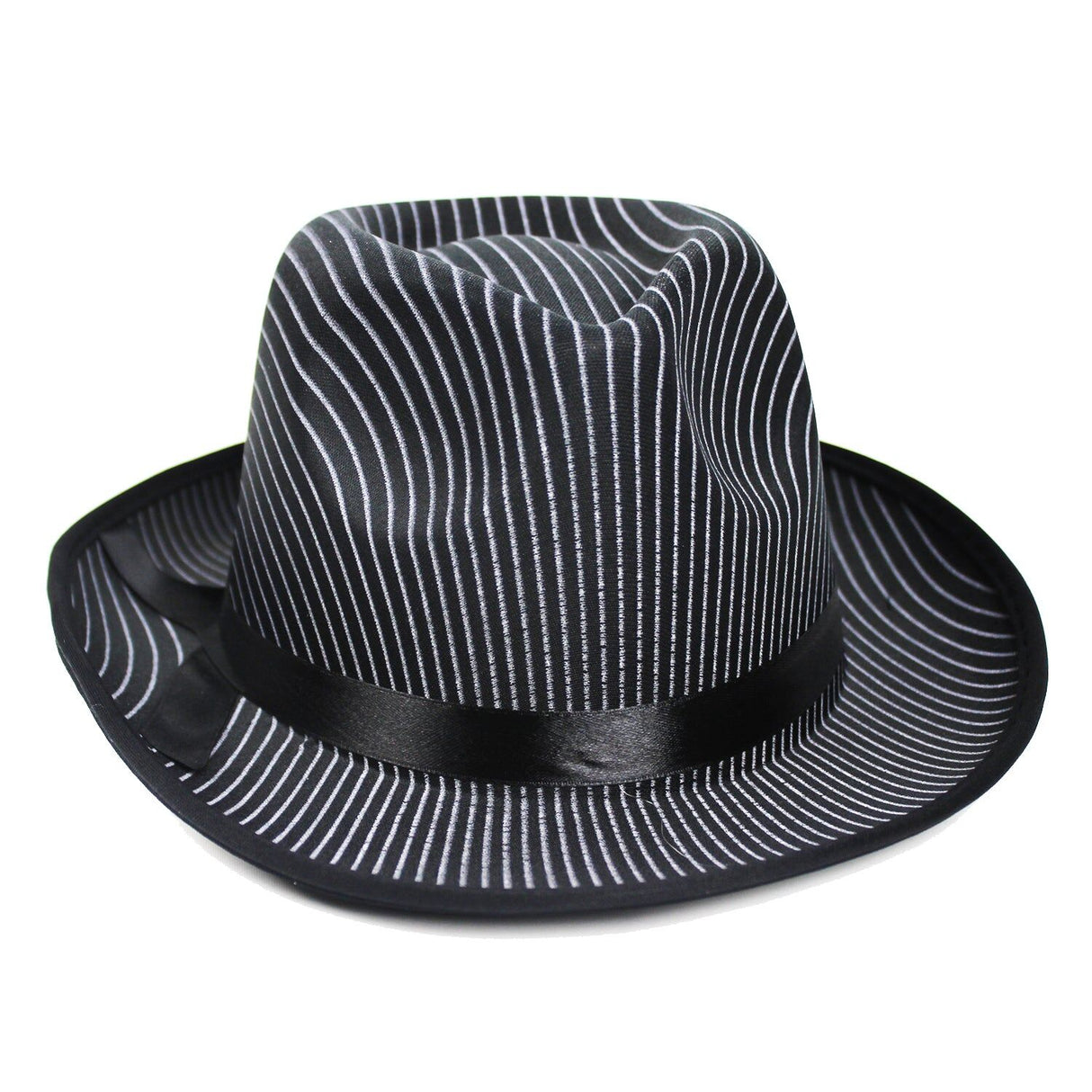 Black 1920s Gangster Pinstripe Trilby Fedora - Halloween Costume & Fancy Dress