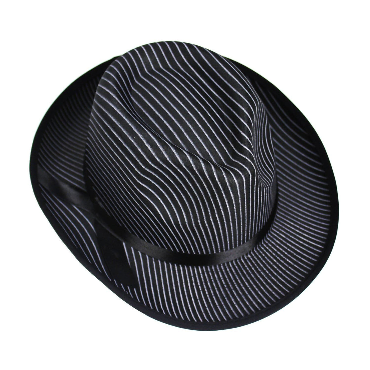 Black 1920s Gangster Pinstripe Trilby Fedora - Halloween Costume & Fancy Dress
