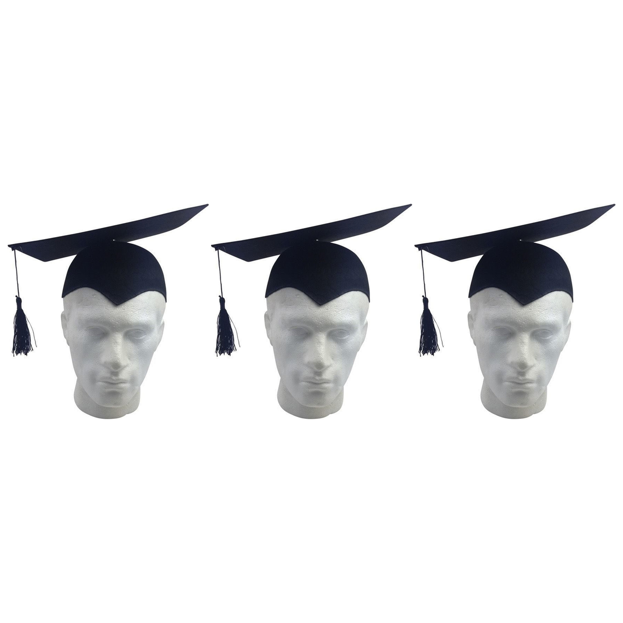 3x Black Graduation Mortar Board Hat Pack - Bachelor/Academic (School/Fancy Dress)