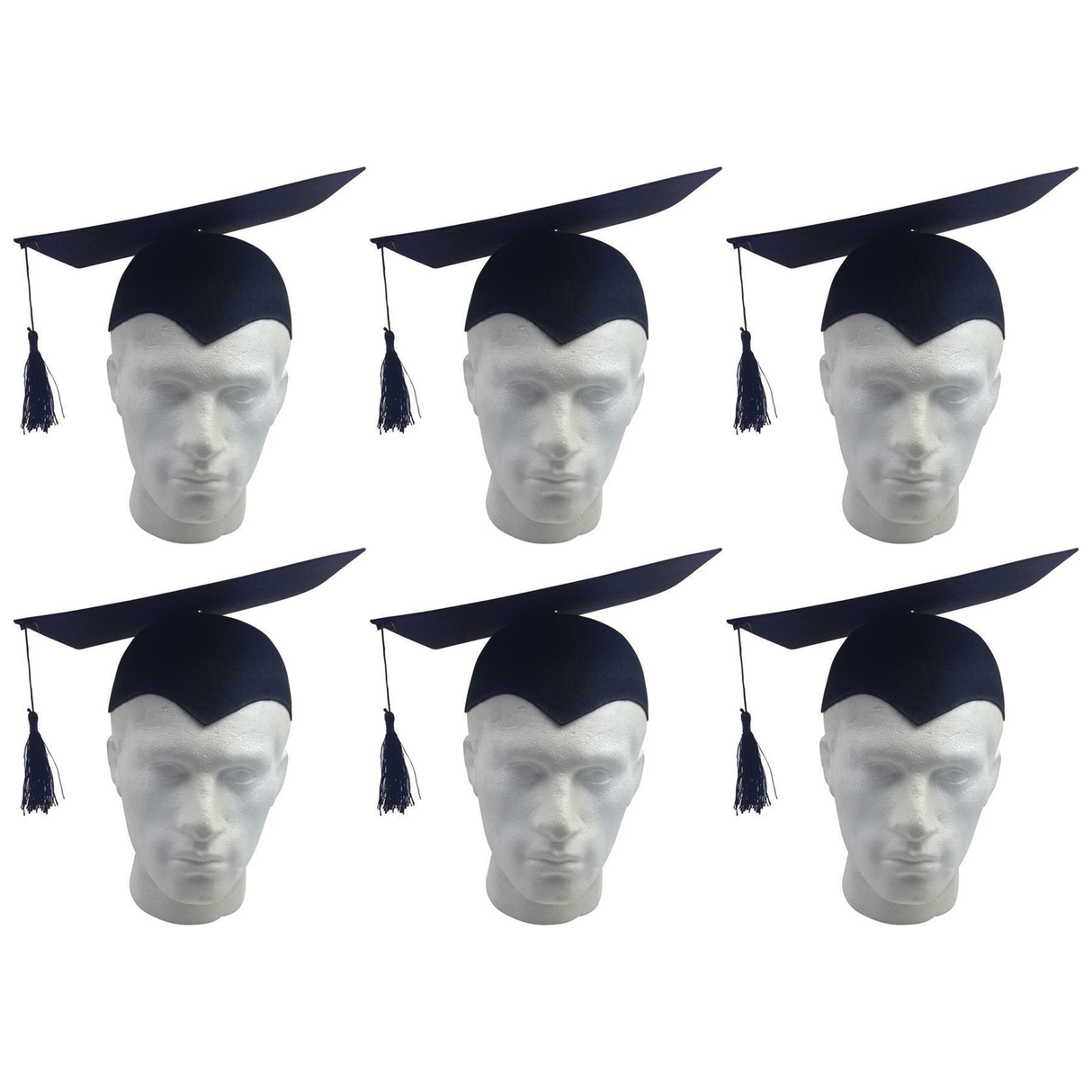 6x Black Graduation Mortar Board Hat Bulk Pack - Bachelor/Academic (School/Fancy Dress)