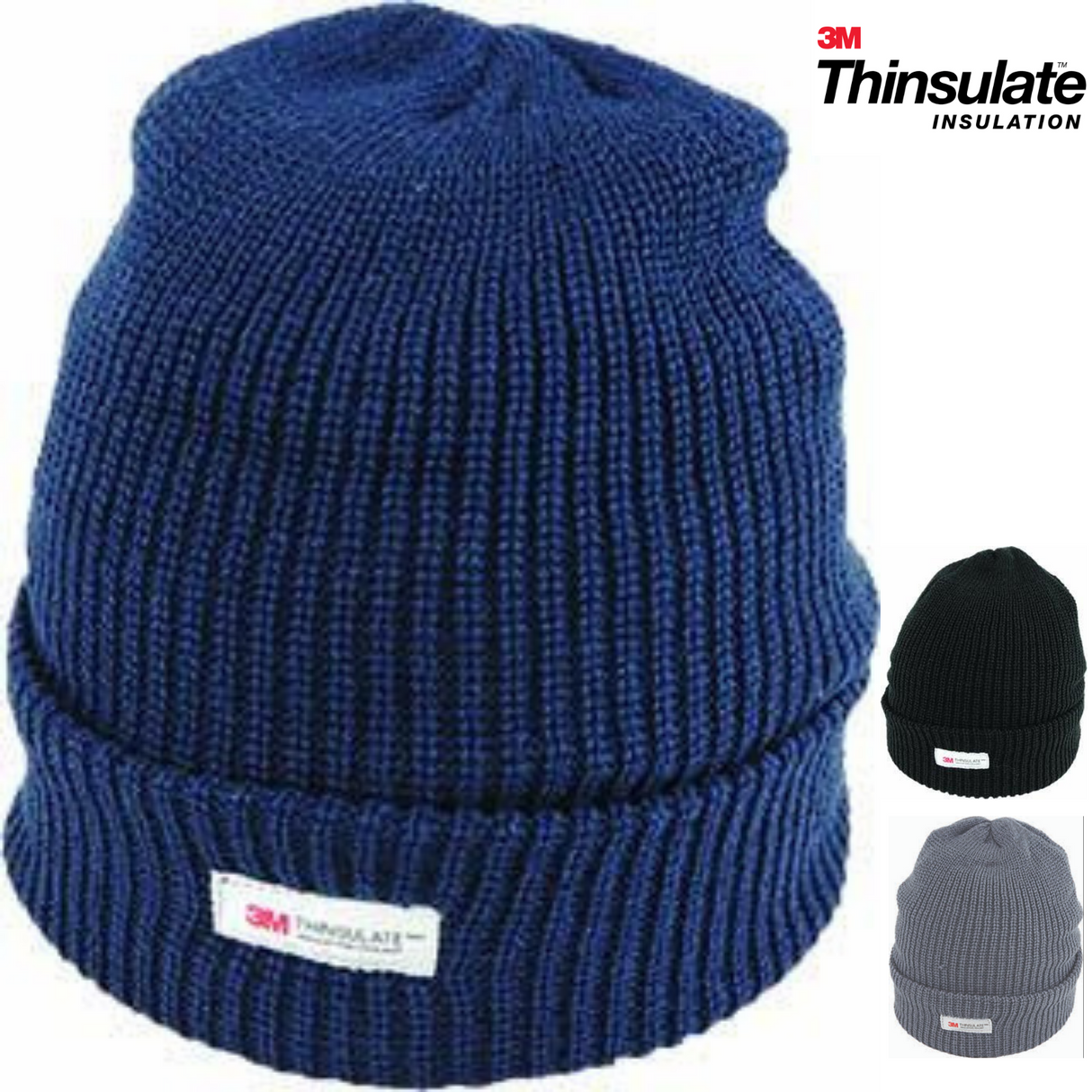 THINSULATE Acrylic Rib Knit BEANIE Hat Winter Thermal Lined Warmer Snow Ski - Charcoal Grey
