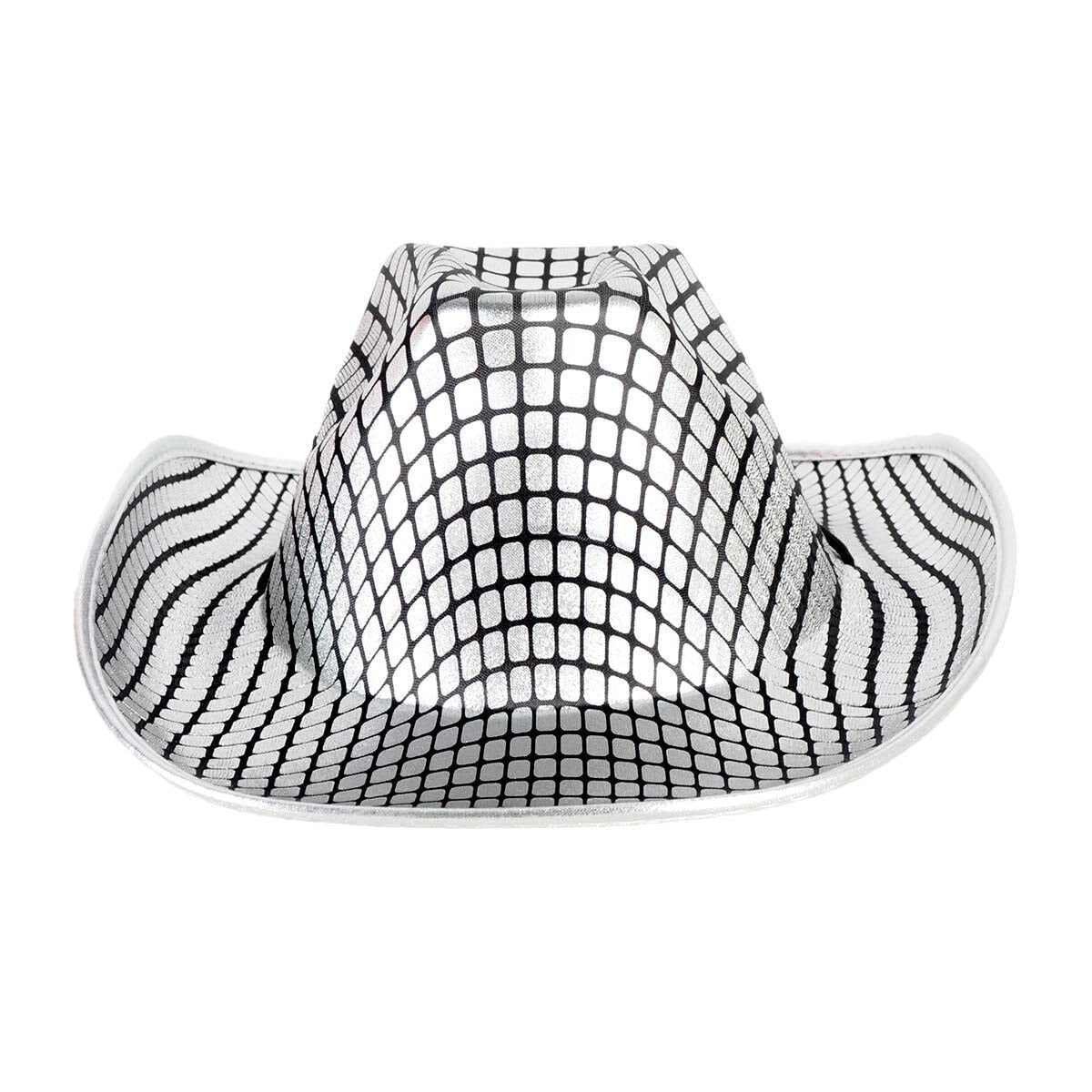 6x Metallic Disco Print Cowboy Hat Bulk Pack - Silver (Western Party Costume & Fancy Dress)