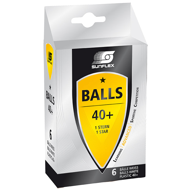 SUNFLEX 1 Pack of 6 1 Star 40+ Table Tennis Balls in White