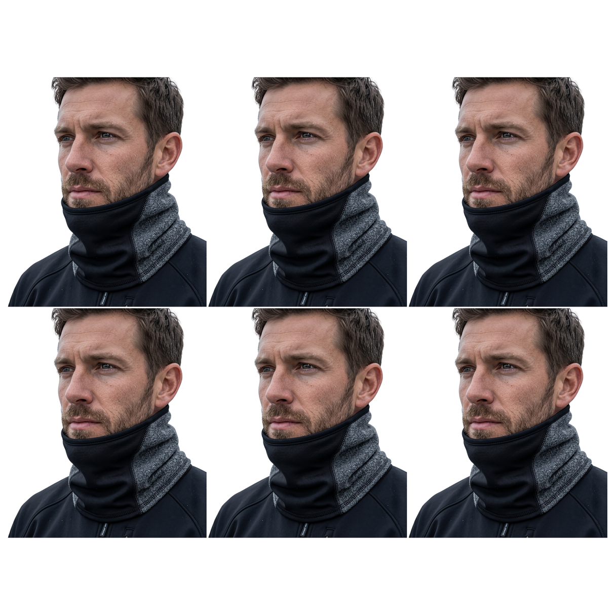 6x Breathable Fleece/Spandex Face & Neck Warmer Bulk Pack - Charcoal (Winter Scarf)