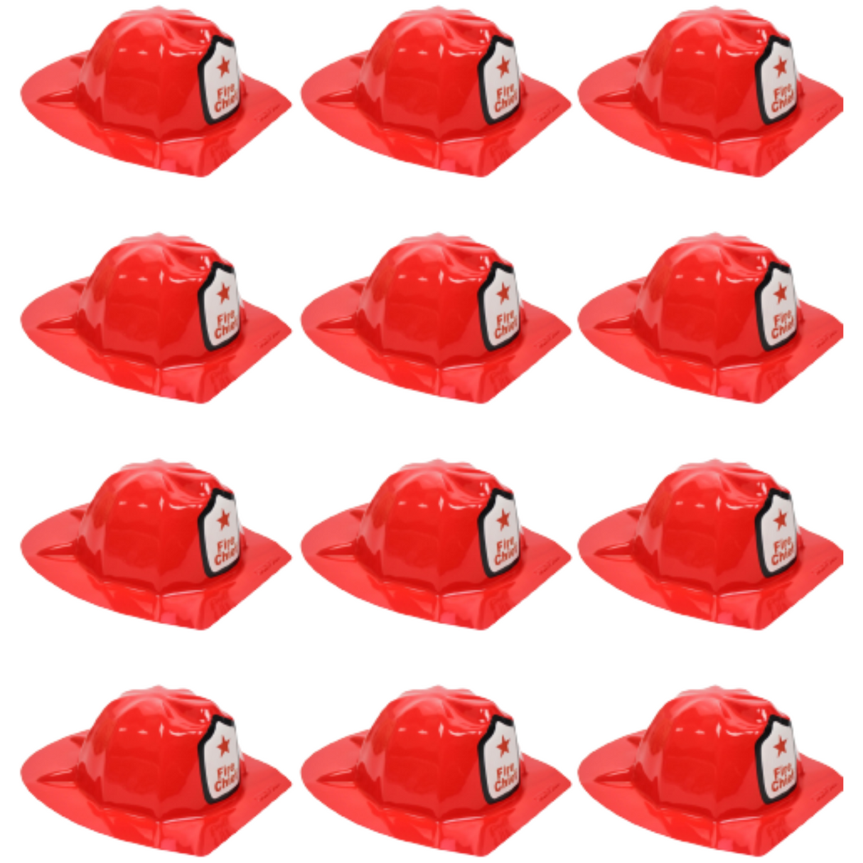 12x Kids Red Fireman Hat w/ Fire Chief Shield Badge Bulk Pack - Halloween Dress Up/Party Costume