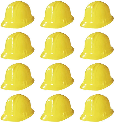 12x KIDS BUILDER HATS Construction Costume Party Helmet Safety Cap Childrens - Yellow