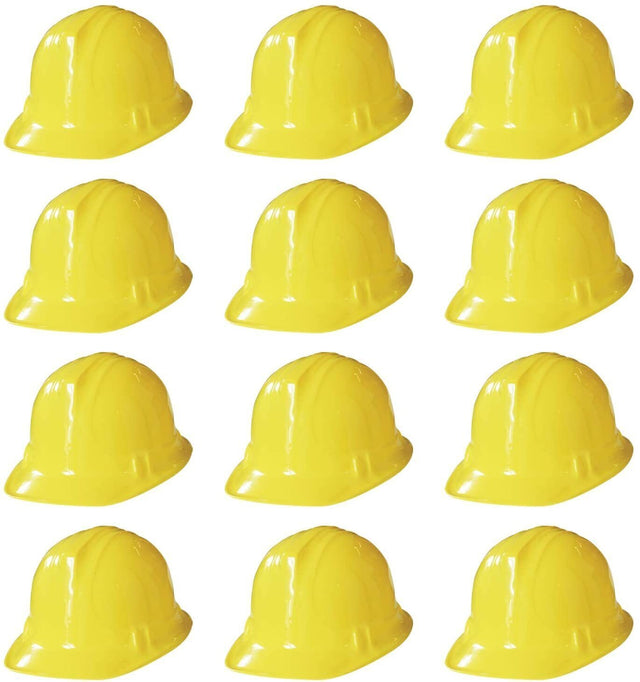 12x KIDS BUILDER HATS Construction Costume Party Helmet Safety Cap Childrens - Yellow