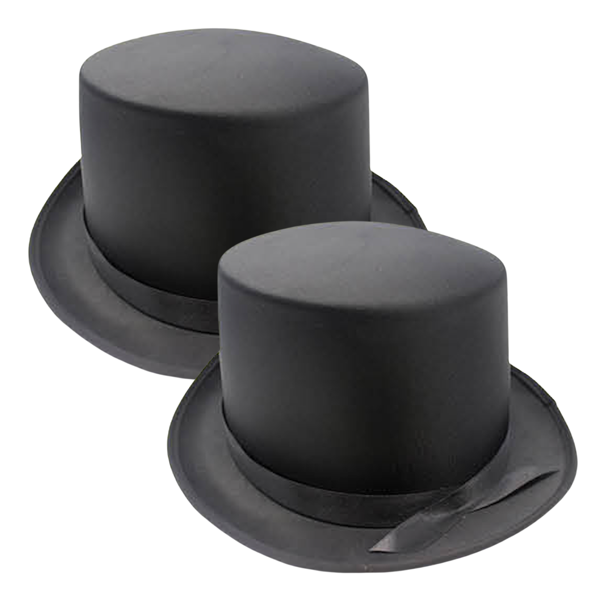 2x SATIN TOP HAT Costume Party Cap Fancy Dress Trilby Fedora One Size - Black
