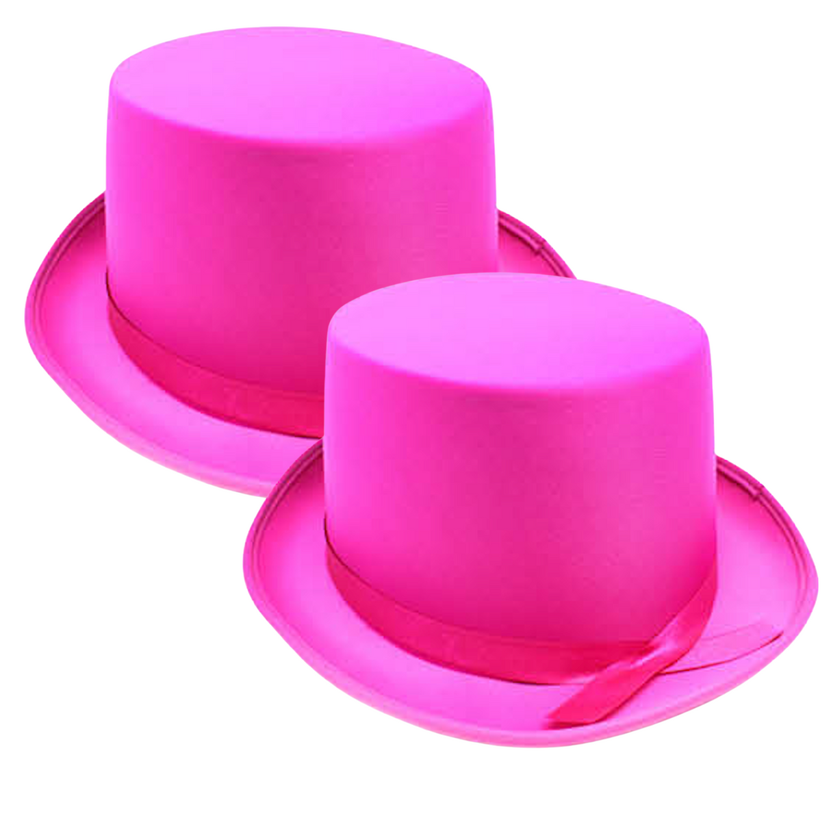 2x SATIN TOP HAT Costume Party Cap Fancy Dress Trilby Fedora One Size - Hot Pink