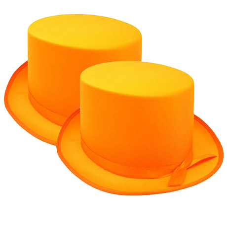 2x SATIN TOP HAT Costume Party Cap Fancy Dress Trilby Fedora One Size - Orange