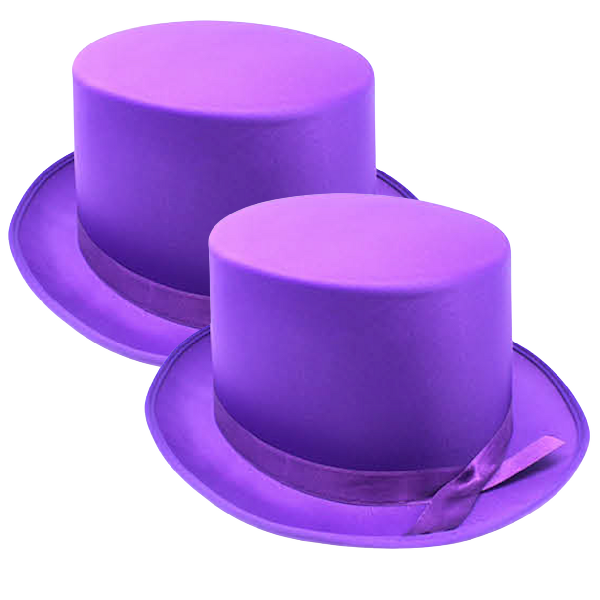 2x SATIN TOP HAT Costume Party Cap Fancy Dress Trilby Fedora One Size - Purple