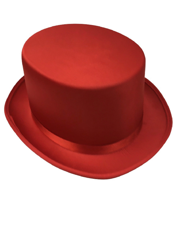 2x SATIN TOP HAT Costume Party Cap Fancy Dress Trilby Fedora One Size - Red
