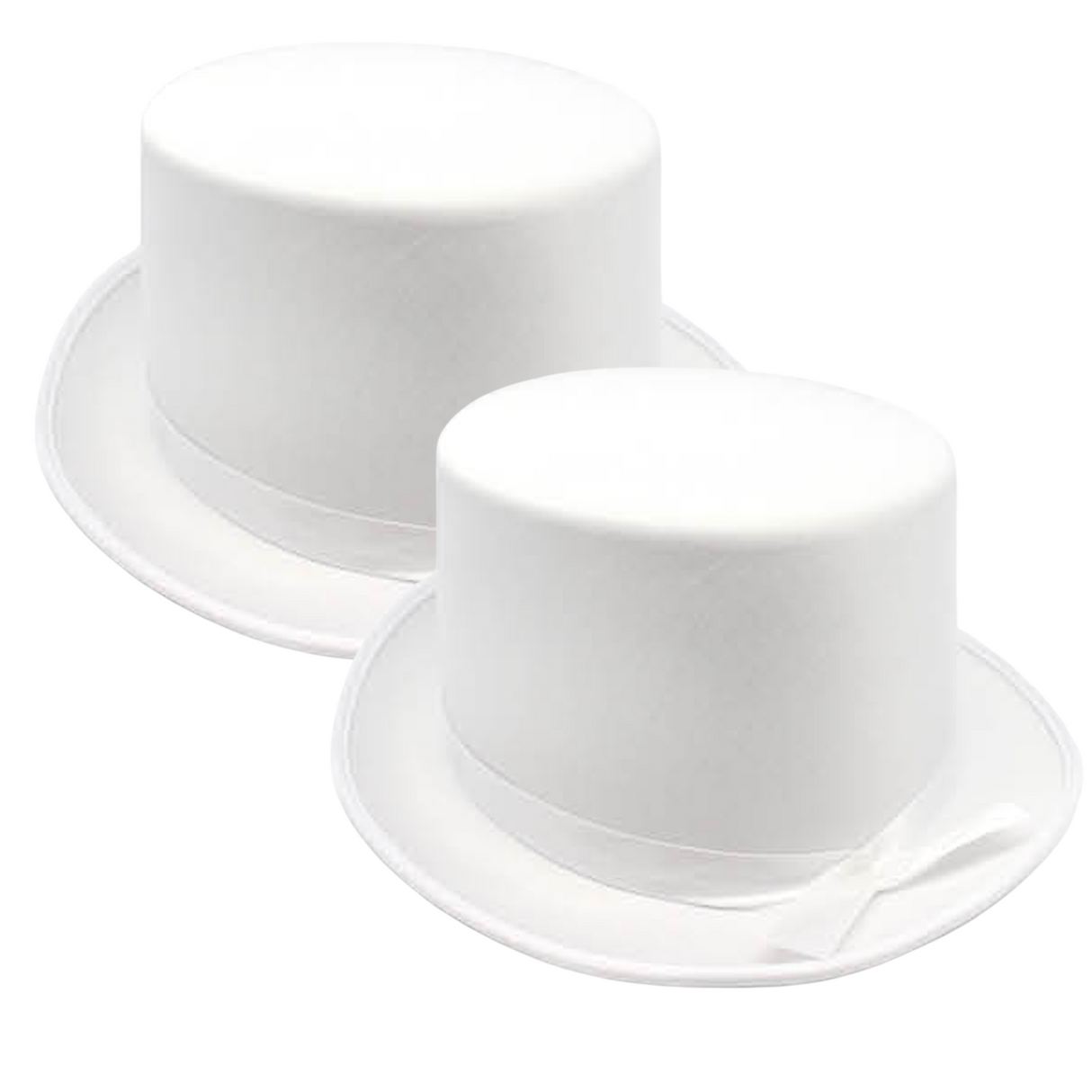 2x SATIN TOP HAT Costume Party Cap Fancy Dress Trilby Fedora One Size - White