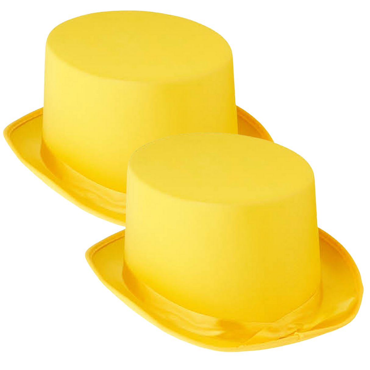2x SATIN TOP HAT Costume Party Cap Fancy Dress Trilby Fedora One Size - Yellow
