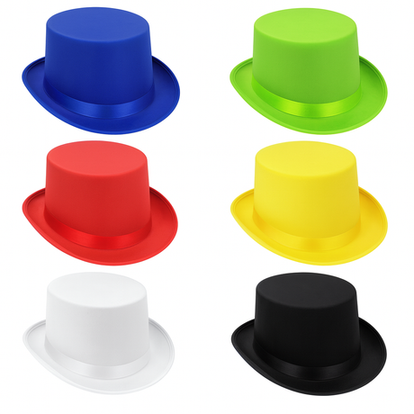 6x SATIN TOP HAT Costume Party Cap Fancy Dress Trilby Fedora One Size BULK - Assorted Colours Pack
