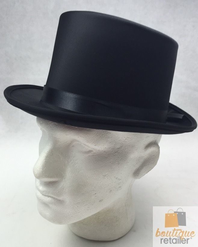 6x SATIN TOP HAT Costume Party Cap Fancy Dress Trilby Fedora One Size BULK - Black