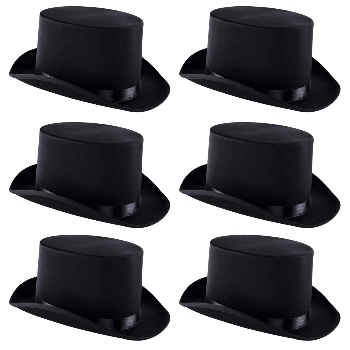6x SATIN TOP HAT Costume Party Cap Fancy Dress Trilby Fedora One Size BULK - Black