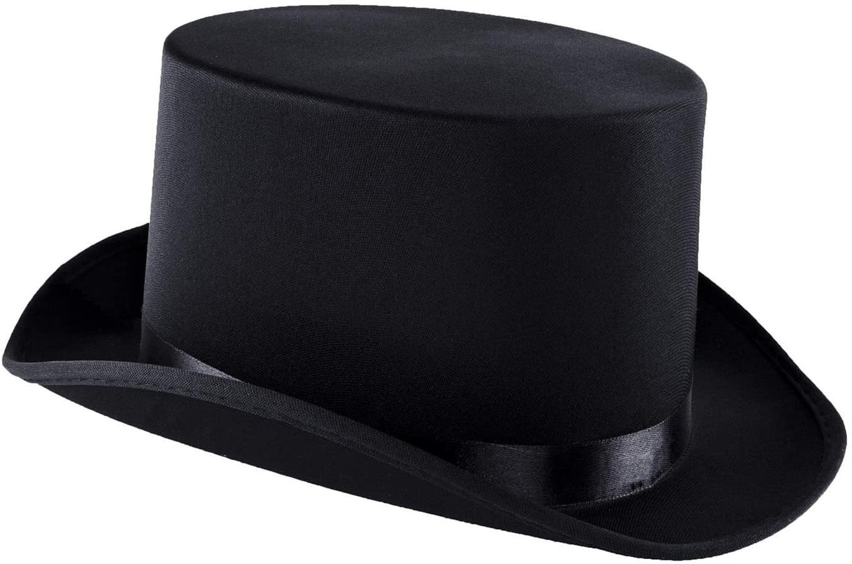 6x SATIN TOP HAT Costume Party Cap Fancy Dress Trilby Fedora One Size BULK - Black